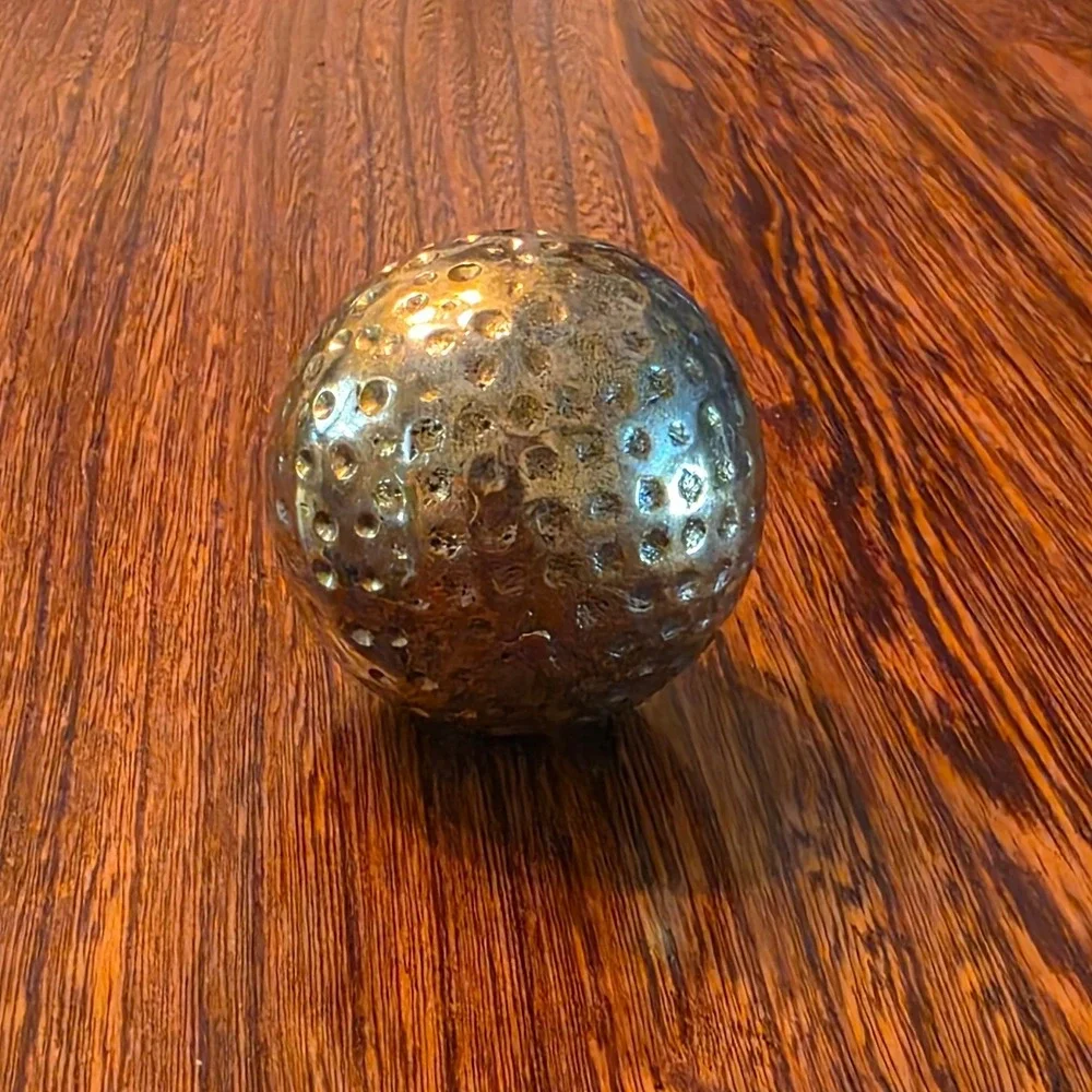 Vintage Solid Brass Golf Ball Paperweight Heavy Metal Desk Decor Office Gift
